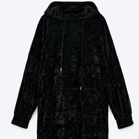 ZARA BNWT Hooded Velvet Sweatshirt with Front Pouch Pockets - Picture 3 of 4